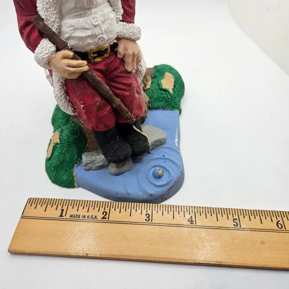 Vintage 1993 Sleeping Santa Claus Figurine Sitting on Tree Stump Creek Fishing